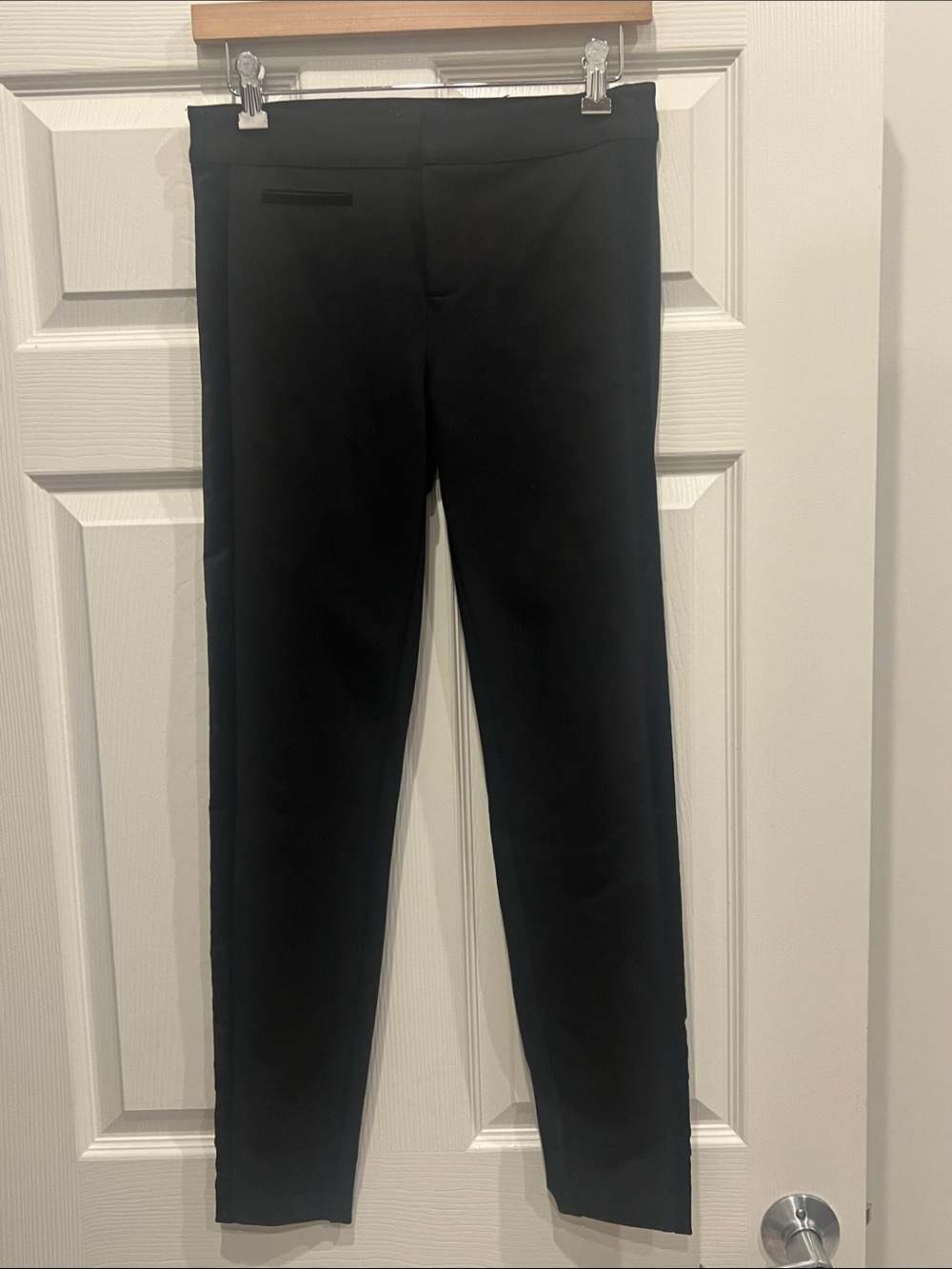 PAIGE Black velvet trim Skinny Ponte Pants
